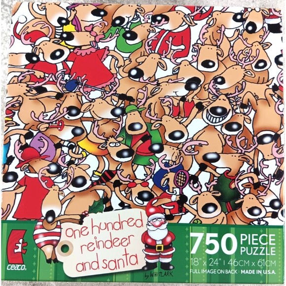 One Hundred Reindeer and Santa NEW 750 Piece Jigsaw Puzzle by Ceaco - Picture 1 of 4